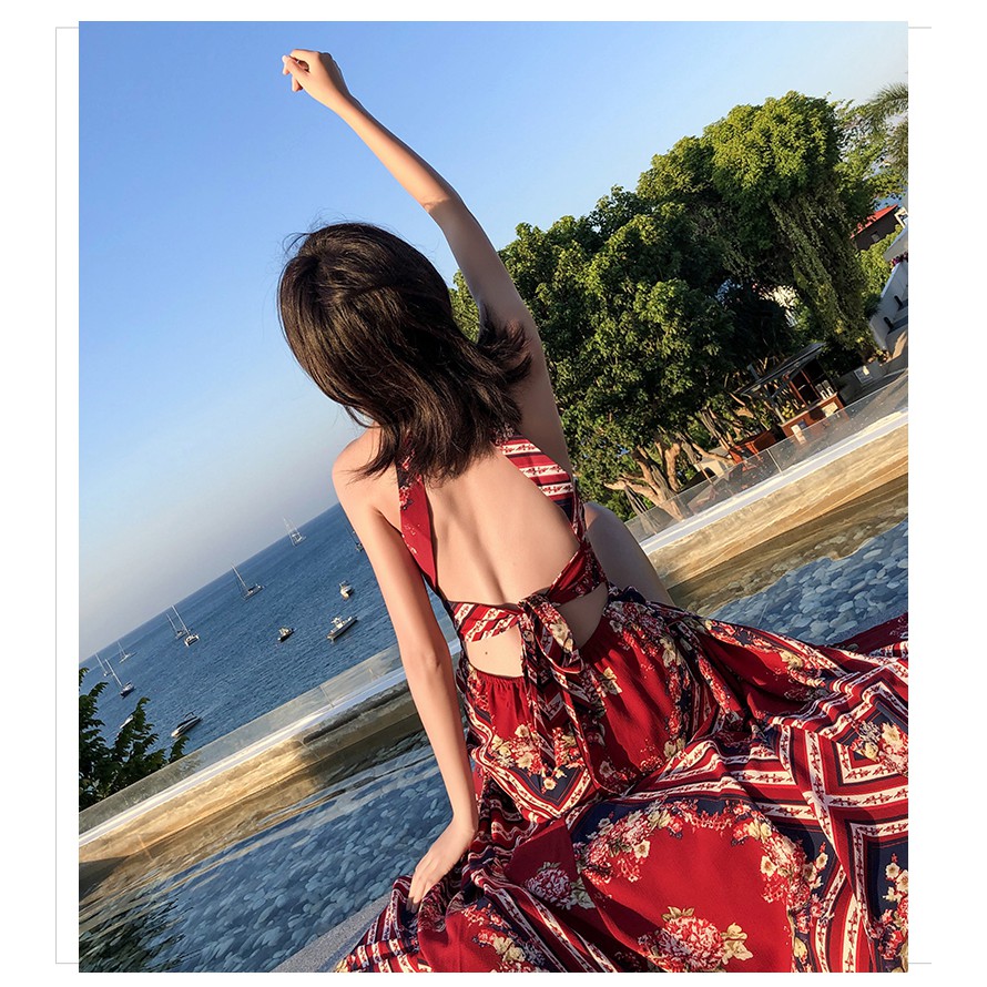 Đầm maxi chiffon hở lưng in họa tiết gợi cảm cho nữ | BigBuy360 - bigbuy360.vn