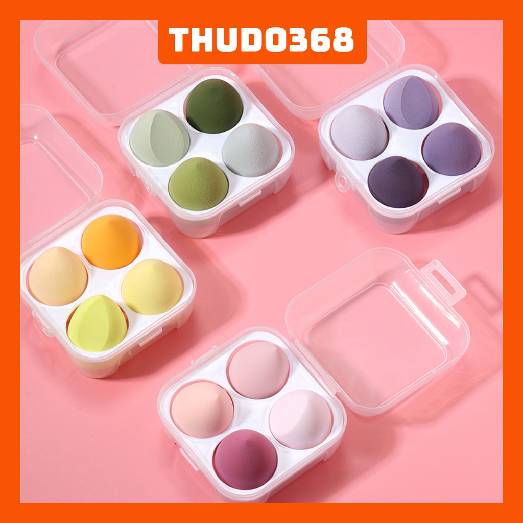 Hộp nhưa 4 bông mút trang điểm tán kem nền siêu mịn và tự nhiên 【】