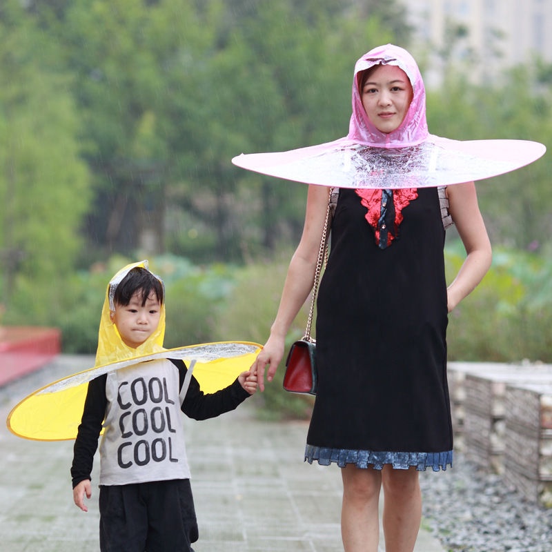 mũ đĩa bay áo mưa người lớn đi bộ đội đầu người lớn đội mũ dù trẻ em áo choàng poncho câu cá gấp