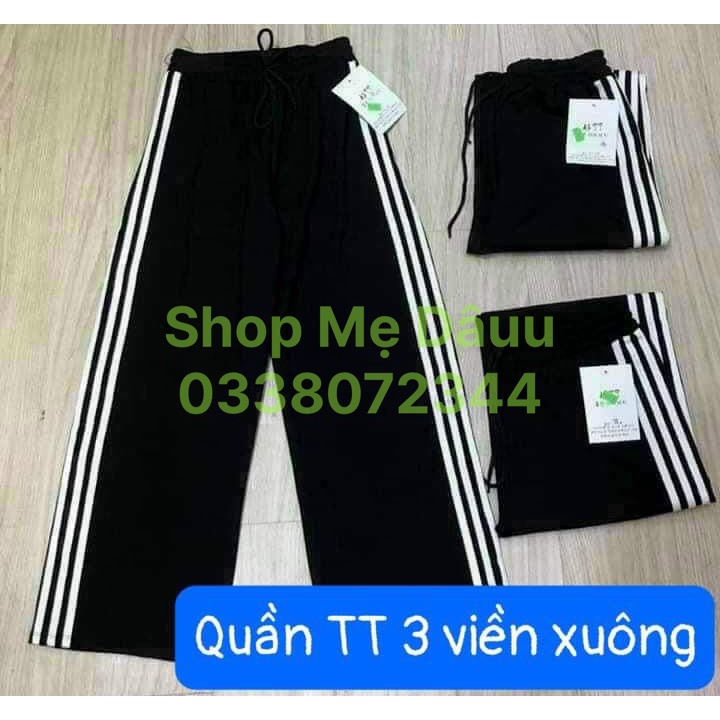 Quần thể thao 3 sọc nữ ống rộng viền kẻ sọc trắng có dây rút kéo - Quần thể thao ống rộng nữ chất vải Umi Hàn