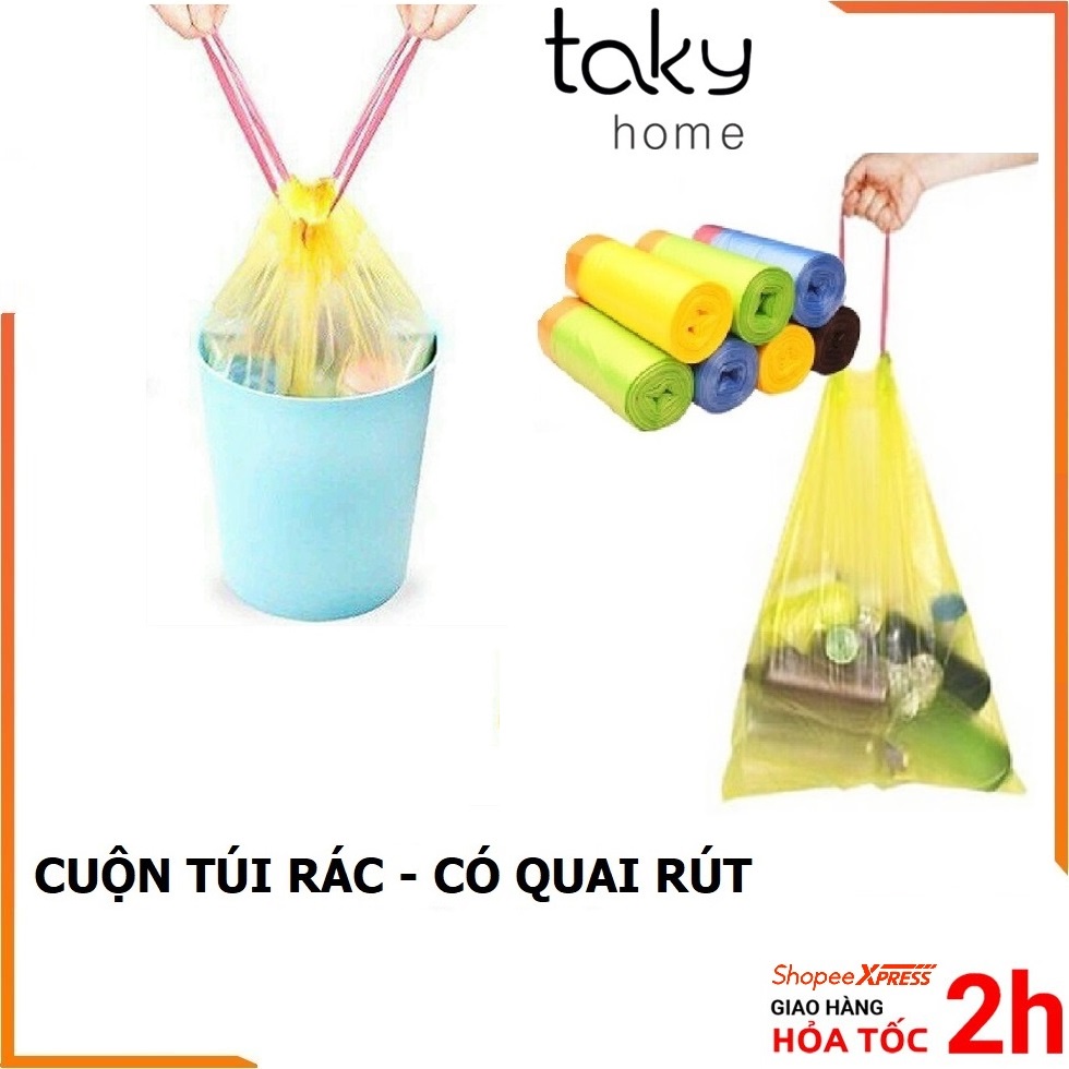 Cuộn Túi Nilon Đựng Rác Có Quai Rút, Rất Tiện Dụng, Sạch Sẽ, Sản Phẩm Tiện Ích Cho Gia Đình. TakyHome 5620