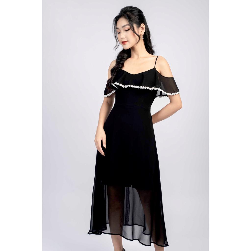 Đầm maxi hai dây, đính bèo ngang ngực kẹp ren MMOutfit M-DA060221146