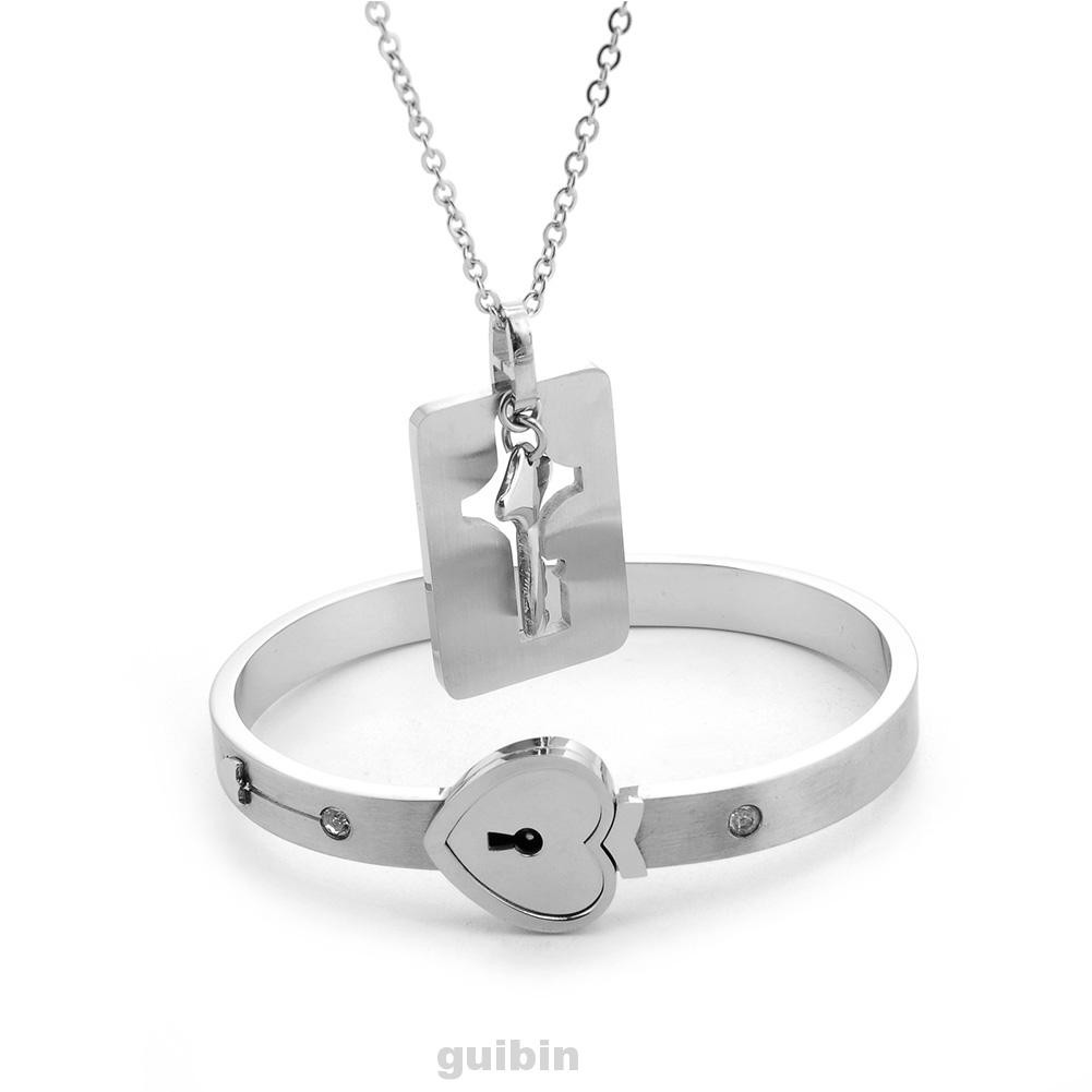 Bộ vòng tay và dây chuyền bằng bạc titan hình ổ khóa và chìa khóa dành cho cặp đôi