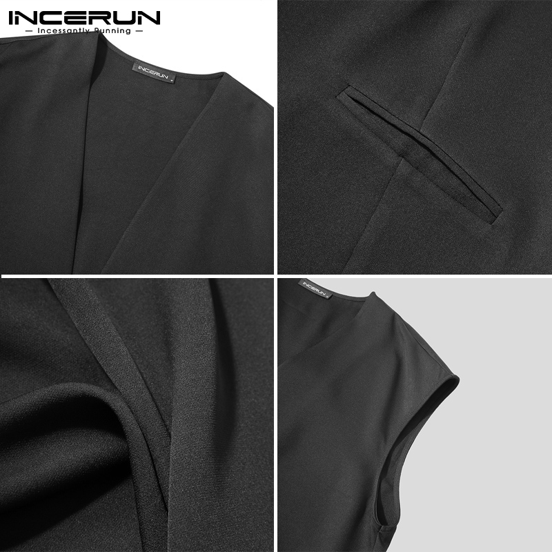 Áo Khoác Cardigan Incerun Không Dây Mỏng Màu Trắng / Đen Trơn Eo Buộc Dây Thời Trang Cho Nam