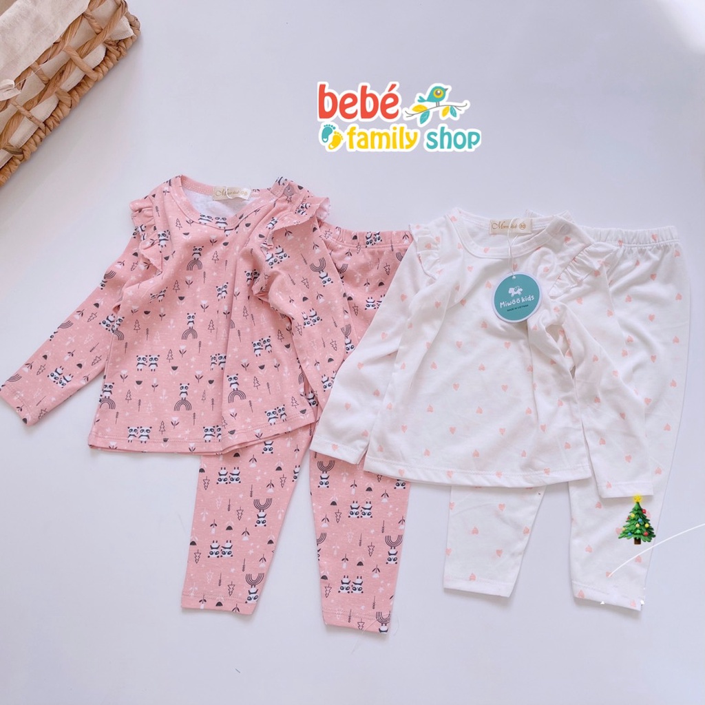 Set Đồ bộ dài bé gái thu đông mặc nhà/ Đồ bộ dài tay bé gái bèo vai/ Bộ quần áo dài tay bé gái cotton - SGDM