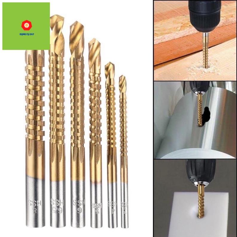 Bộ 6 mũi khoan cưa,mũi khoan khoét rãnh phủ Titanium