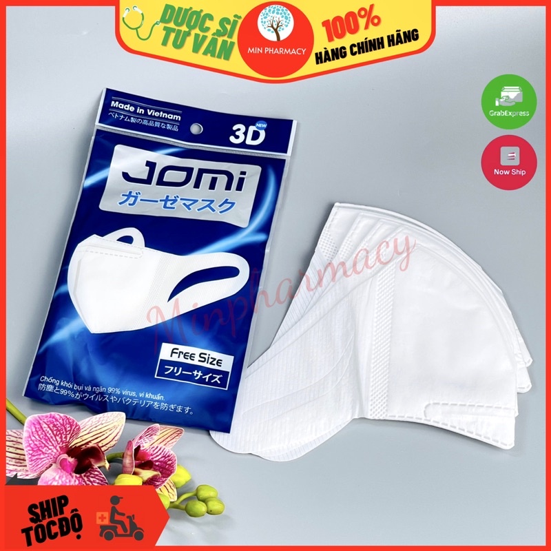 Khẩu Trang Jomi 3D mask Ngăn Khói Bụi &amp; Vi Khuẩn (túi 5 Cái) - Minpharmacy