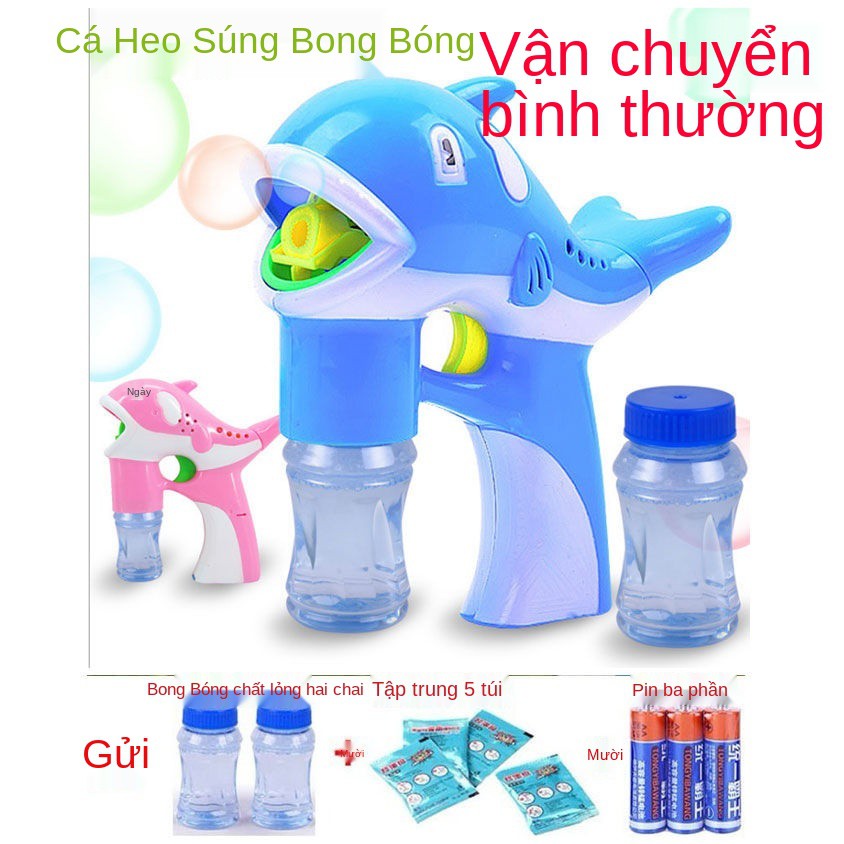 Máy tạo bong bóng trẻ em tự động ảnh cá heo chạy điện thổi người nổi tiếng Internet súng bắn nước