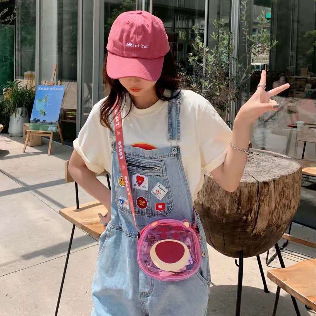 Túi đeo chéo Miniso trong suốt hình chú gấu dâu tây đáng yêu thời trang đi biển dành cho nữ