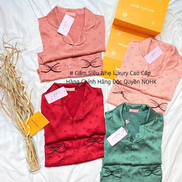 Bộ pijama đùi lụa gấm tim cao cấp Nohk