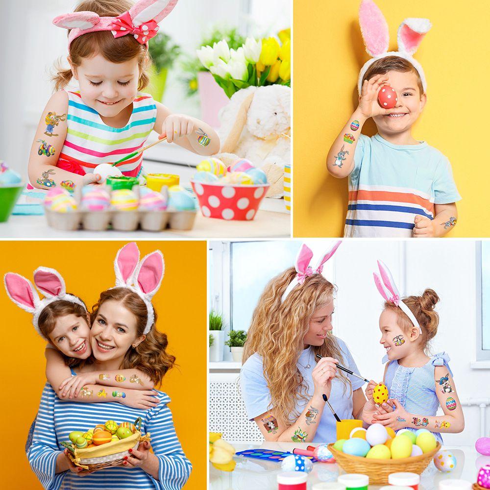 Set 10 Miếng Dán Hình Xăm Họa Tiết Thỏ Trứng Phục Sinh Độc Đáo