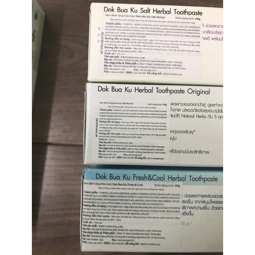 Kem Đánh Răng Dok Bua Ku Twin Lotus 150g - Số 1 tại Thái Lan - Đủ 3 mùi
