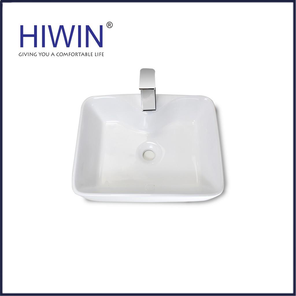 Chậu rửa mặt lavabo đặt bàn trắng sứ cao cấp dáng chữ nhật HIWIN LP-8072A