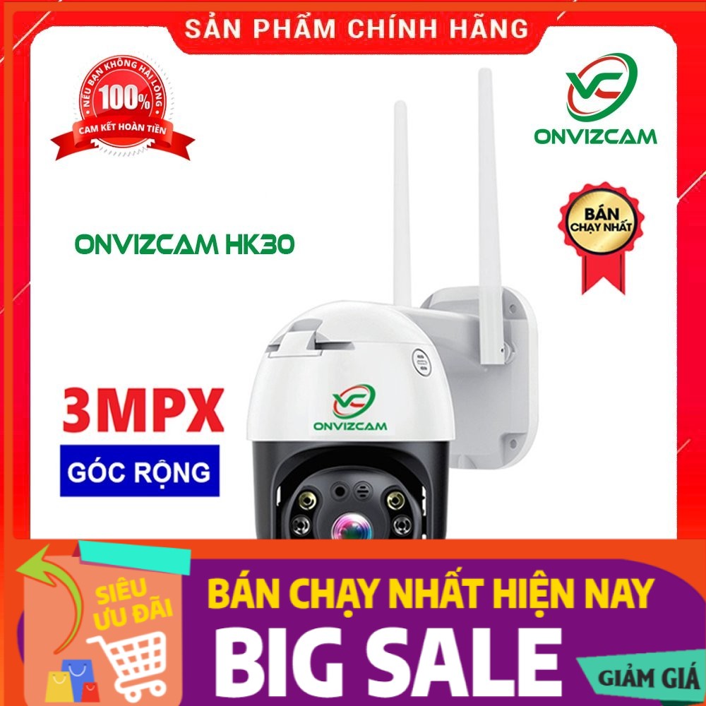 Camera Wifi Quan Sát Ngoài Trời ONVIZCAM HK30 3.0MP Xoay 360 Độ, Góc Nhìn Rộng, đàm thoại 2 chiều.Chính Hãng BH 12 Tháng