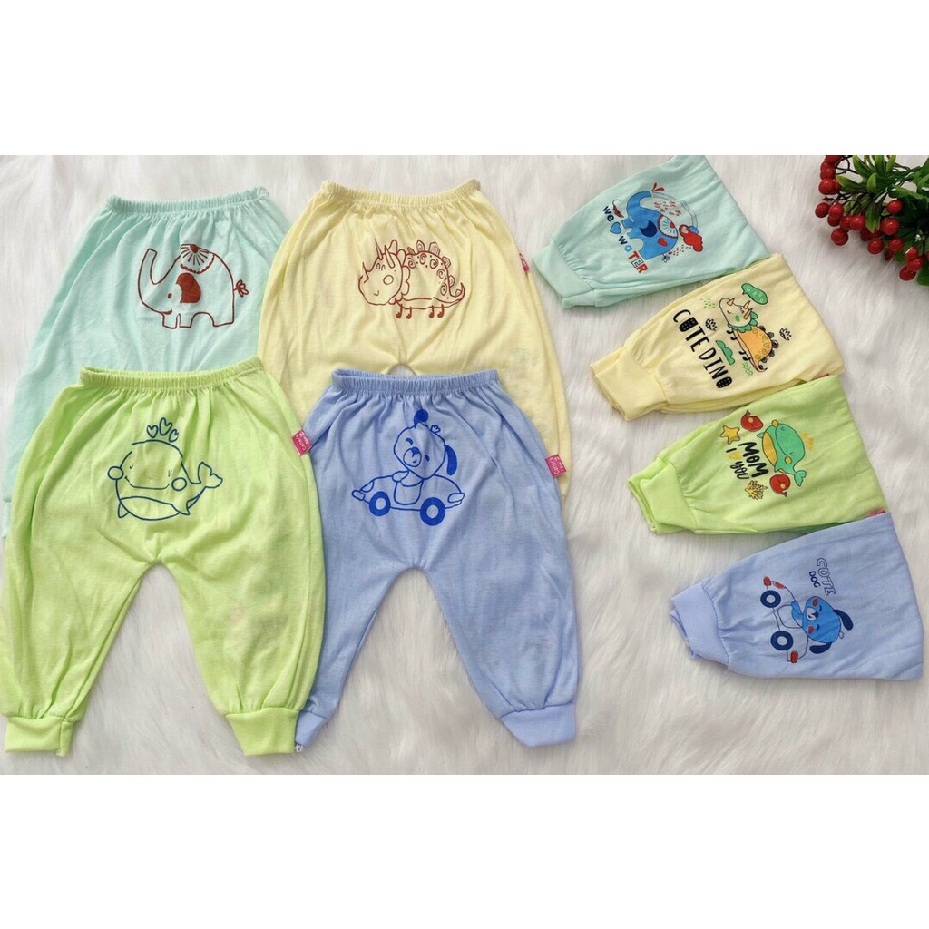 Quần chục dài sơ sinh in mông cotton mềm thấm hút mồ hôi cho bé