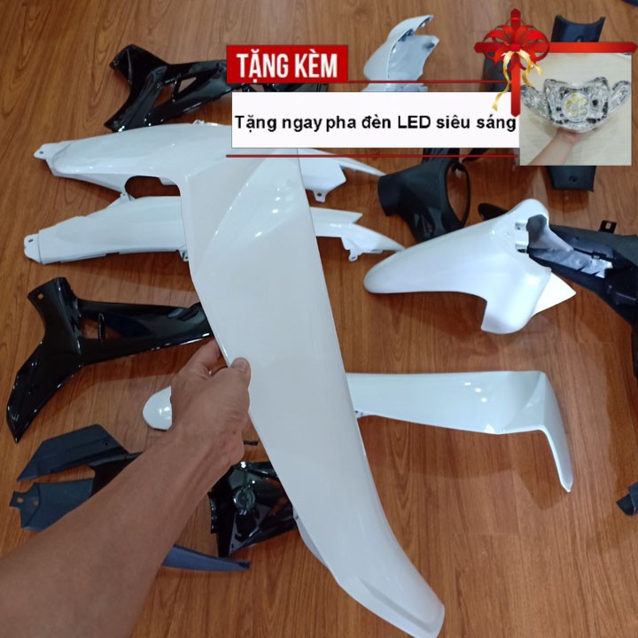 Dàn áo xe SIRIUS màu TRẮNG phanh CƠ , nhựa ABS nguyên sinh cao cấp - TẶNG NGAY PHA ĐÈN BÓNG LED CỰC SÁNG