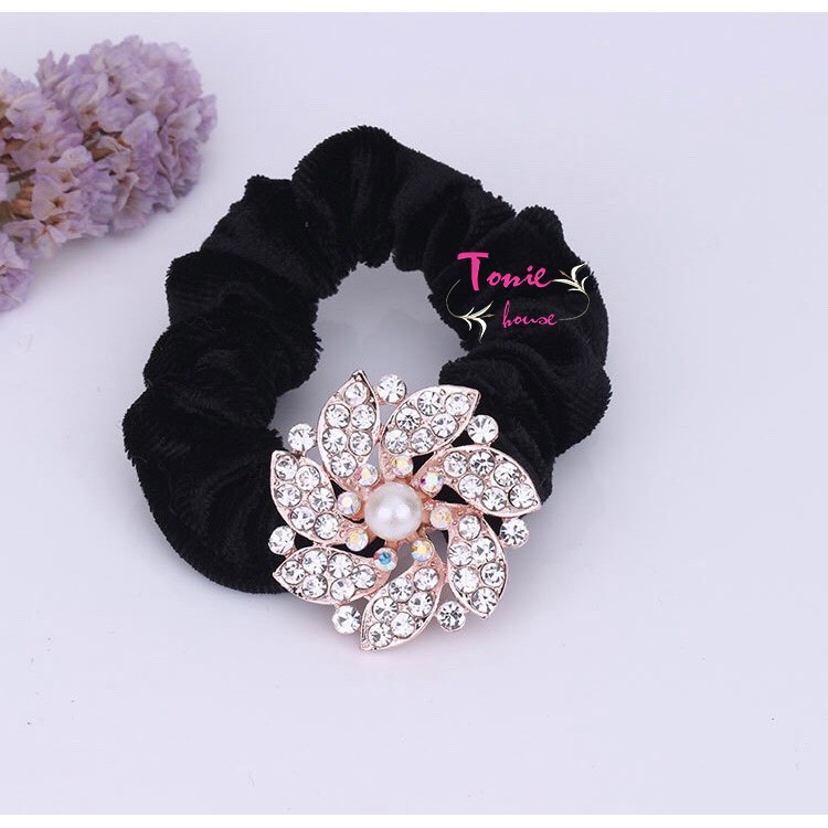 Dây cột tóc vải nhung đính đá sang trọng