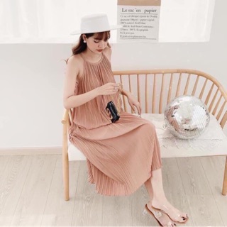 Váy bầu maxi đi biển 2s xếp li