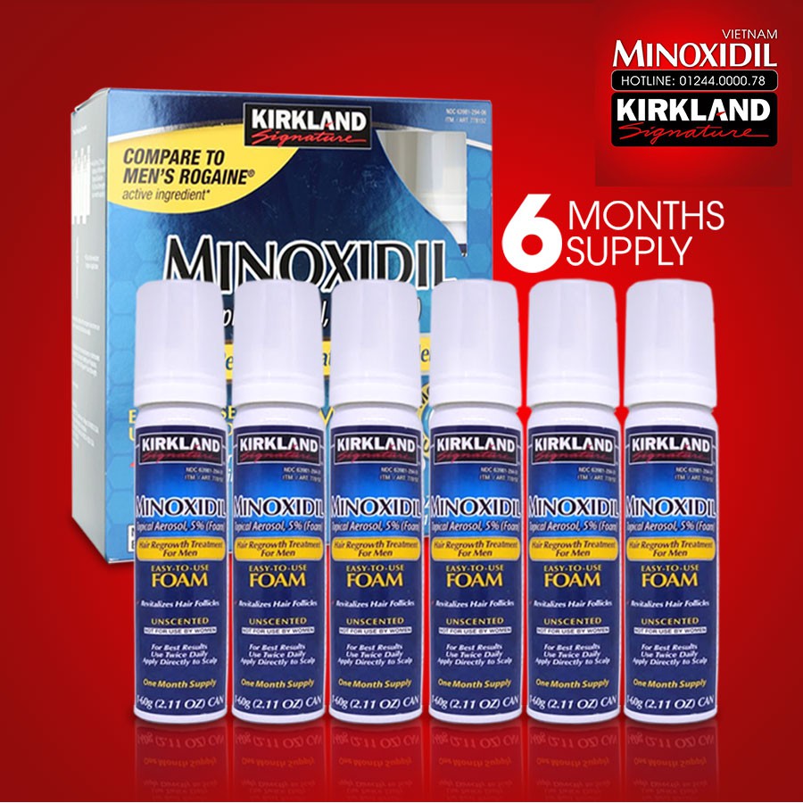 Thuốc mọc râu tóc Minoxidil 5% Dạng Foam Hộp 6 Lọ