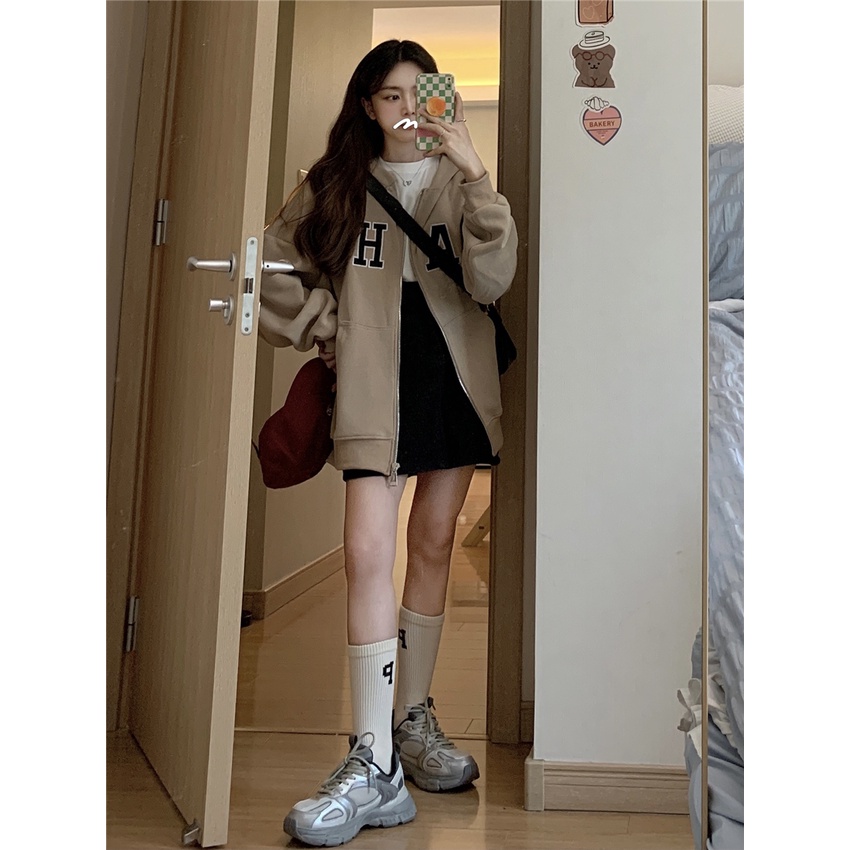 Áo Khoác cardigan Có Nón Dáng Rộng Dày Dặn Màu Xám Thời Trang Mùa Xuân Cho Nữ