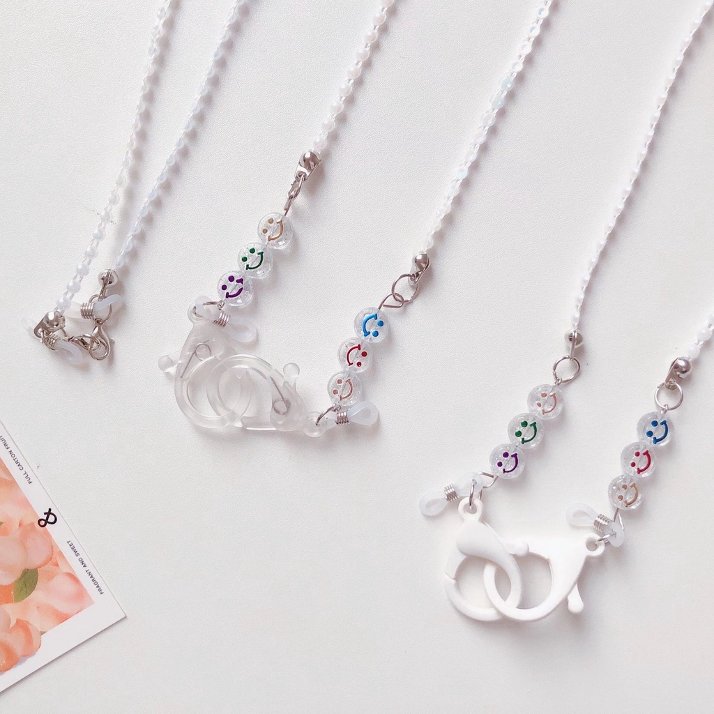 Dây Đeo Mắt Kính Gắn Hạt Acrylic Họa Tiết Mặt Cười Đơn Giản Chống Thất Lạc