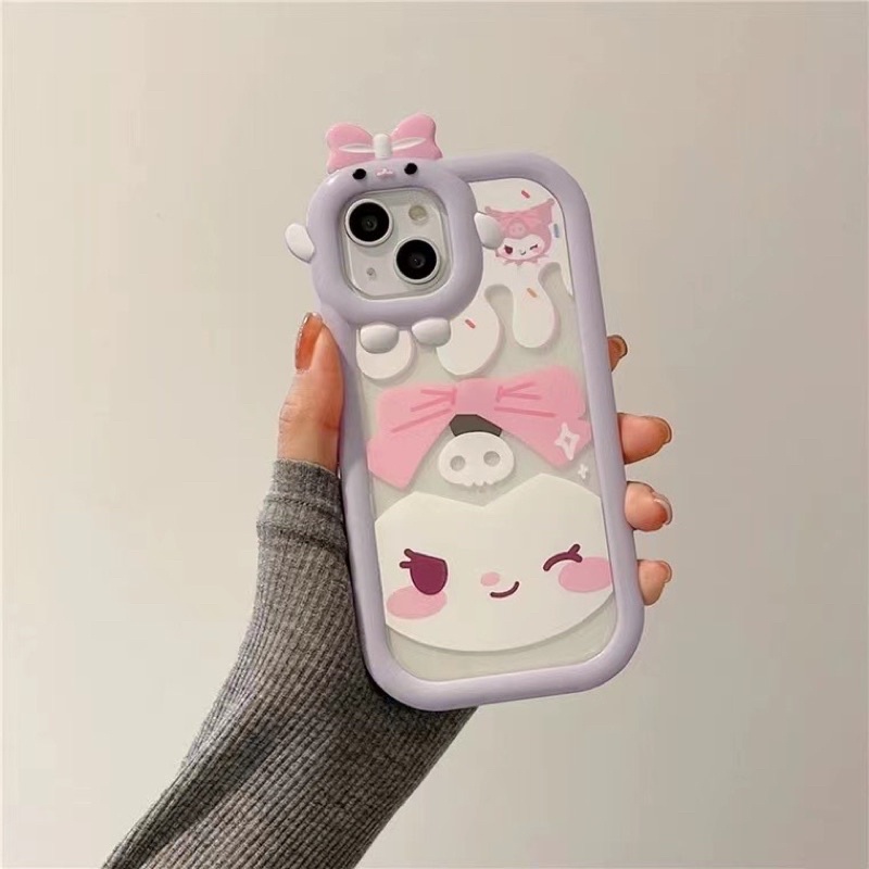 Ốp lưng iphone mềm dẻo viền bo tròn chống sốc trong suốt hình kuromi màu tím cute có bo cam dễ thương
