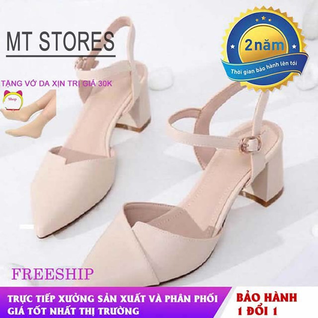 Giày cao gót nữ bít mũi quai hậu gót vuông 5cm MTSTORES302 - Dáng thời trang trẻ ,da mềm, êm chân ,dễ đi