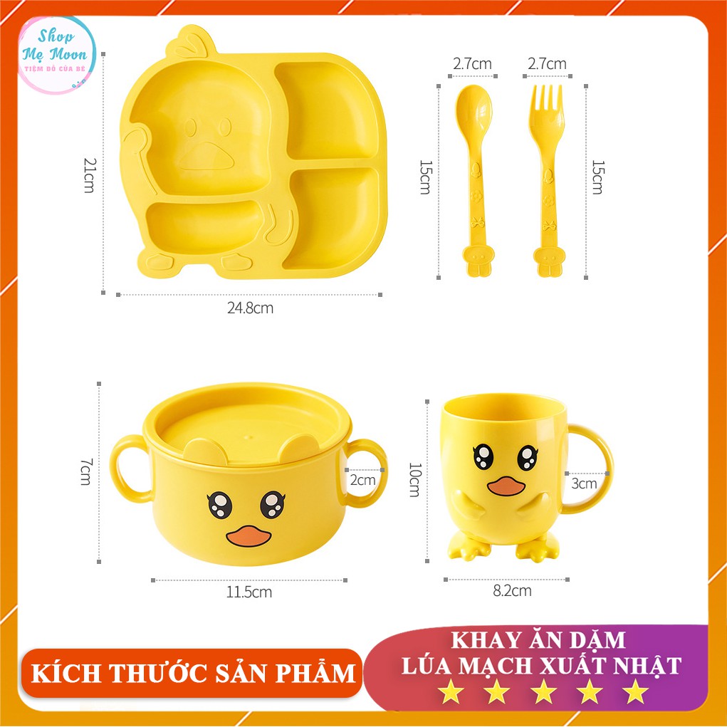 Set Đồ Ăn Dặm Cho Bé 6 Chi Tiết - Đồ Dùng Ăn Dặm Lúa Mạch An Toàn, Dễ Thương