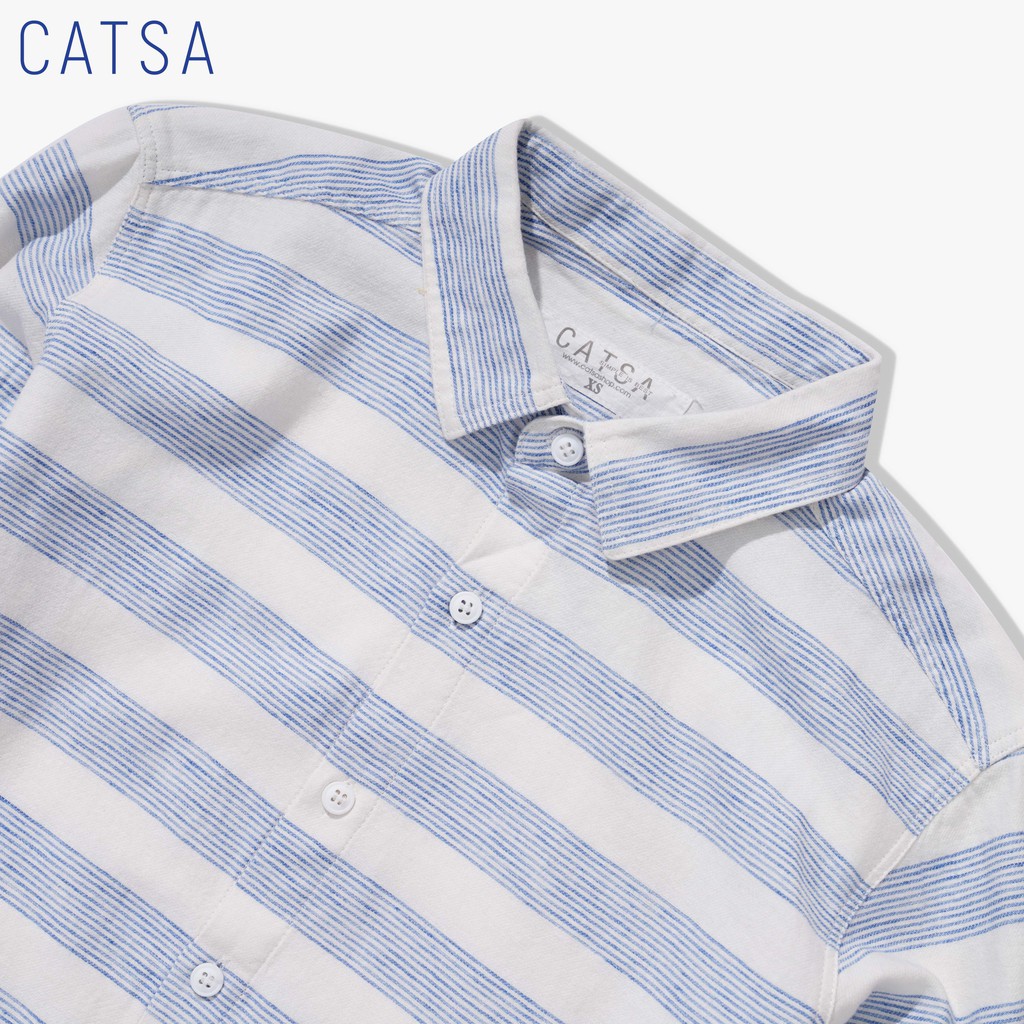 [Mã FAMALLT5 giảm 15% đơn 150K] CATSA Áo sơ mi xanh biển sọc trắng tay dài ASC179 | BigBuy360 - bigbuy360.vn