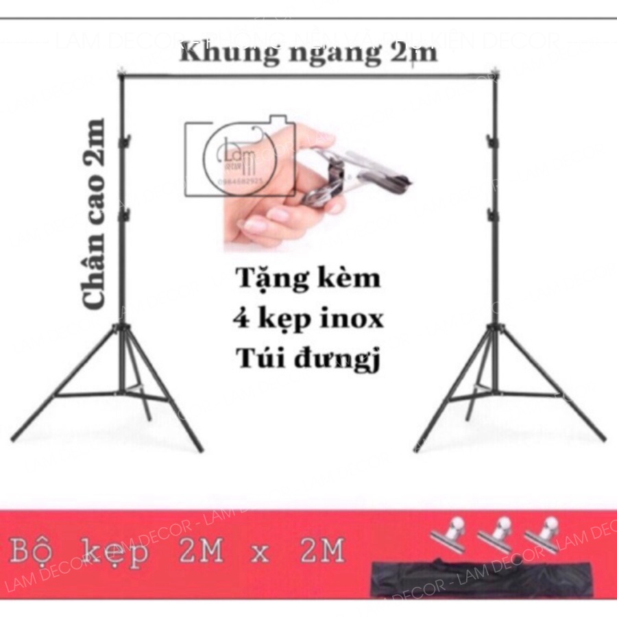 Bộ khung treo phông nền di động để livestream, chụp lôkbook cao 2m