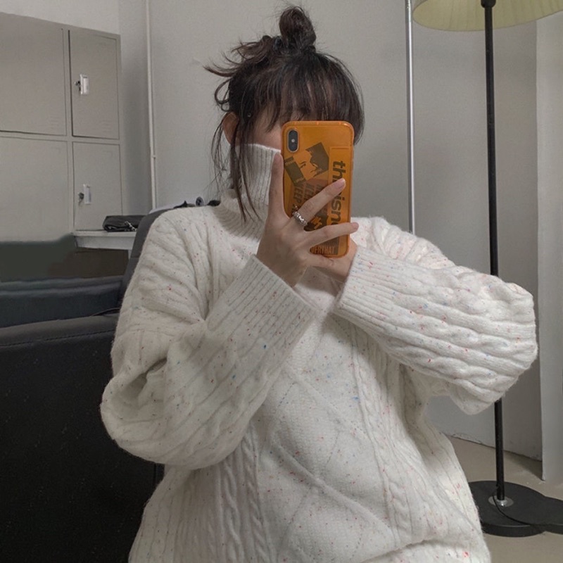 Áo len trắng cổ tròn ,cổ cao hoạ tiết chấm màu , muối tiêu Hàn Quốc Loại 1 | BigBuy360 - bigbuy360.vn