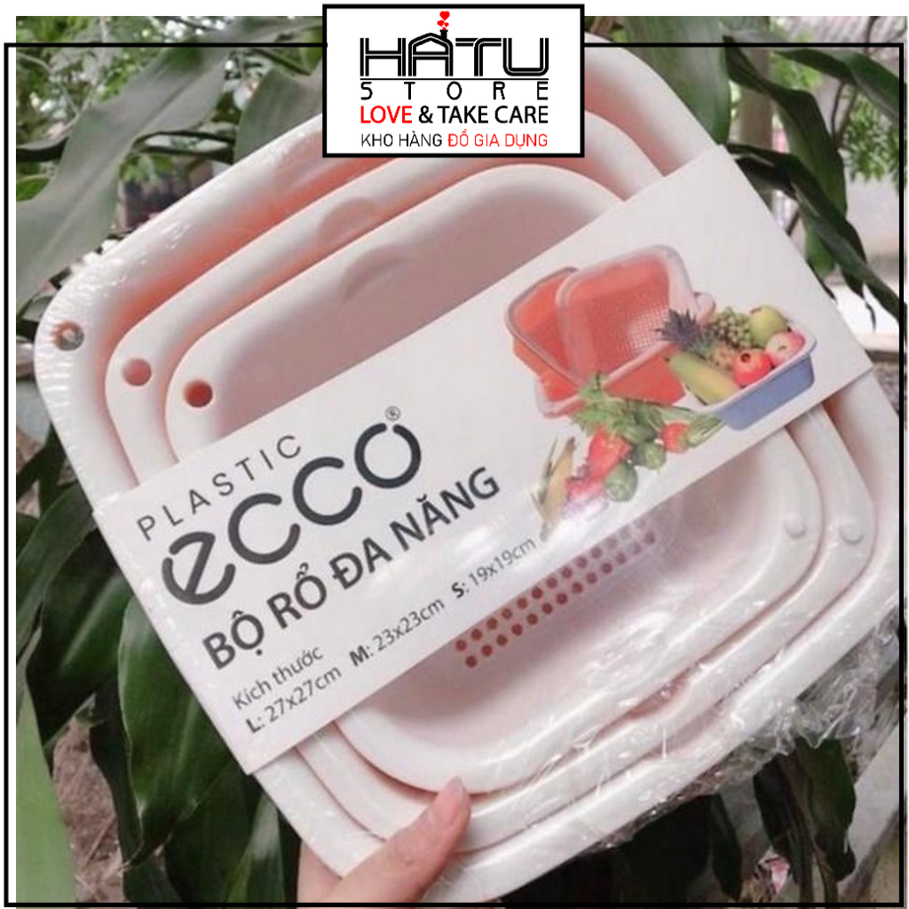 Bộ rổ kèm chậu đa năng Ecoco 6 món 3 kích thước chất liệu PP dày rửa hoa quả dễ dàng tiện dụng