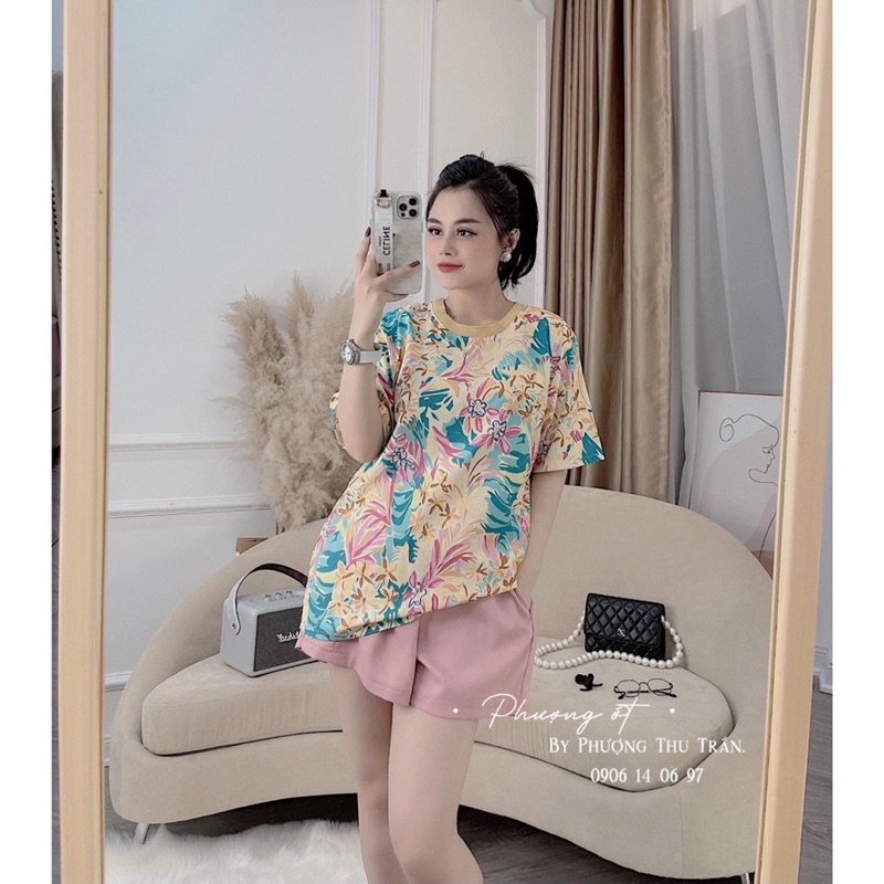 BÁN SỈ BỘ ĐÙI ÁO HOA VÀNG QUẦN HỒNG CHO NỮ