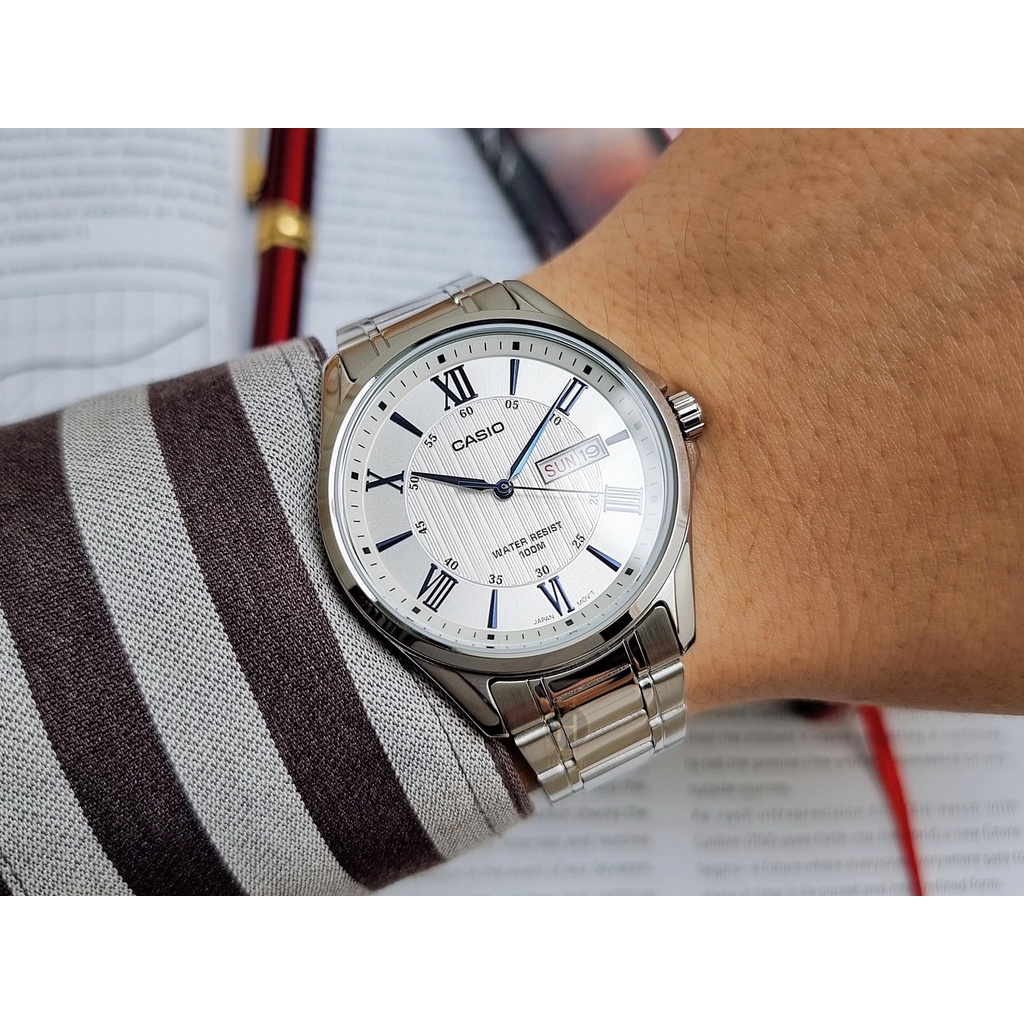 Đồng Hồ Nam Casio MTP-1384D-7A2VDF Dây Đeo Kim Loại - Mặt Số La Mã Màu Xanh