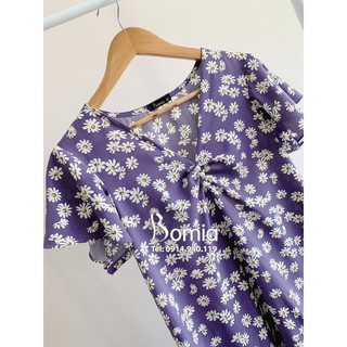 Váy bầu hoa cúc tím maxi