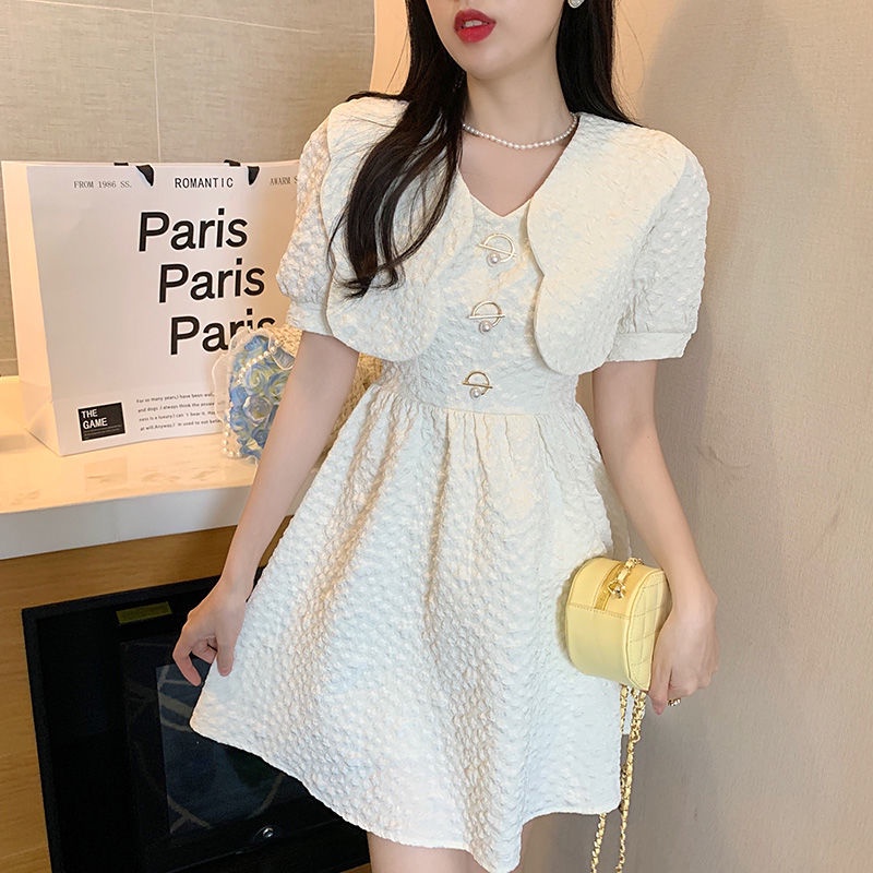 Đầm Phồng Tay Phồng Cổ Búp Bê Ngọt Ngào Phong Cách Hàn Quốc Cho Nữ