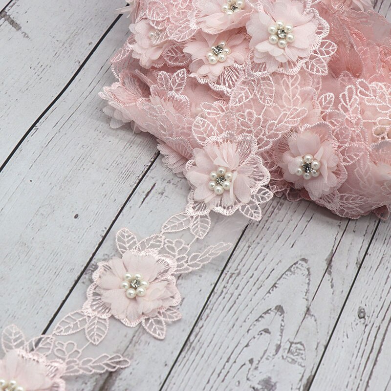 Set 10 Dải Ren Hoa Đính Ngọc Trai Giả Dùng Trang Trí Đám Cưới