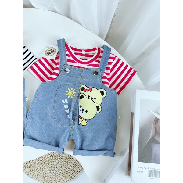 Yếm gấu kèm áo kẻ mb cho bé