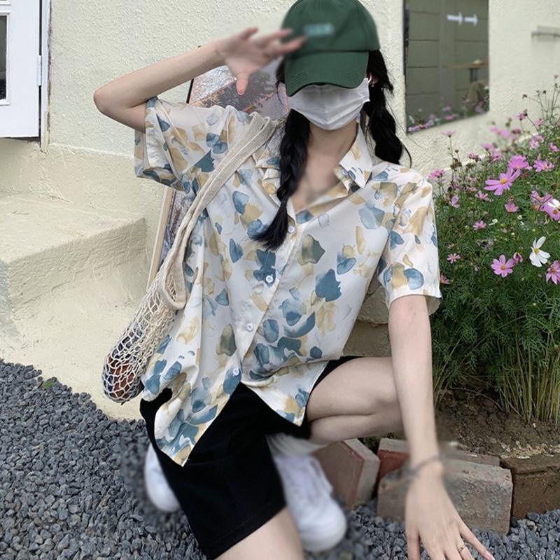 Áo Sơ Mi Chiffon Mỏng Tay Ngắn Dáng Rộng In Họa Tiết Kiểu Retro Hàn Quốc Thời Trang Mùa Hè Cho Nữ