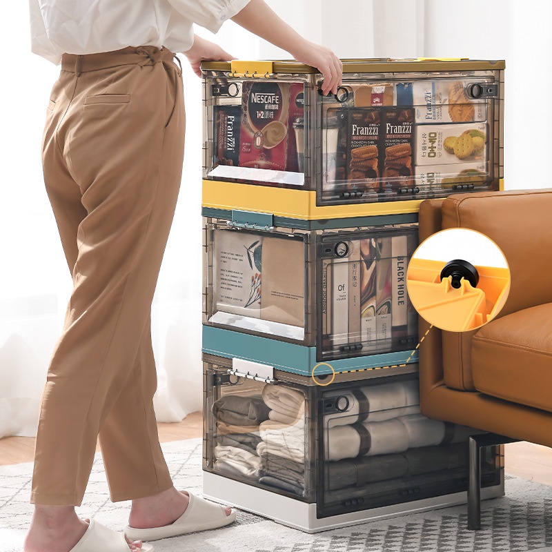 Hộp Đựng Đồ Lớn Trong Suốt Có Nắp và Bánh Xe Đựng Đồ Chơi, Quần Áo, Để Sau Xe OTO