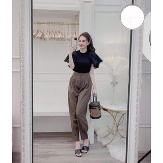 Quần baggy khóa gấu màu đen, nâu tây cực xinh