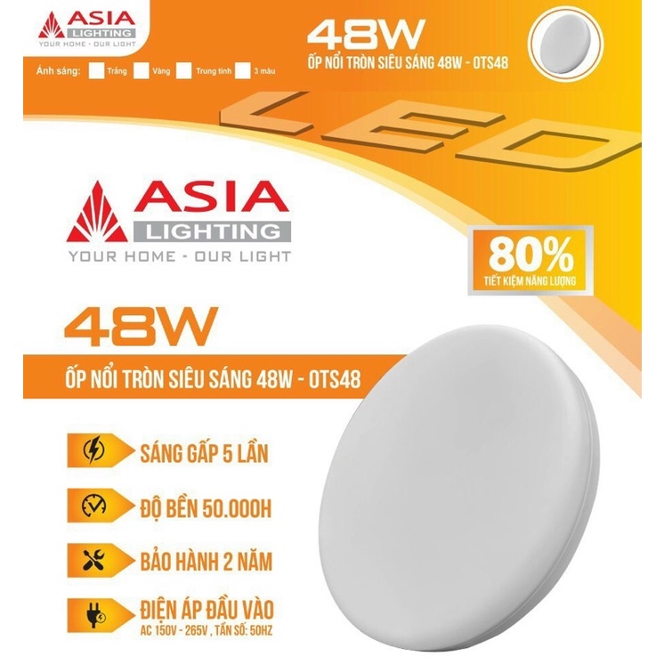 Đèn ốp nổi tròn siêu sáng asia bảo hành 2 năm