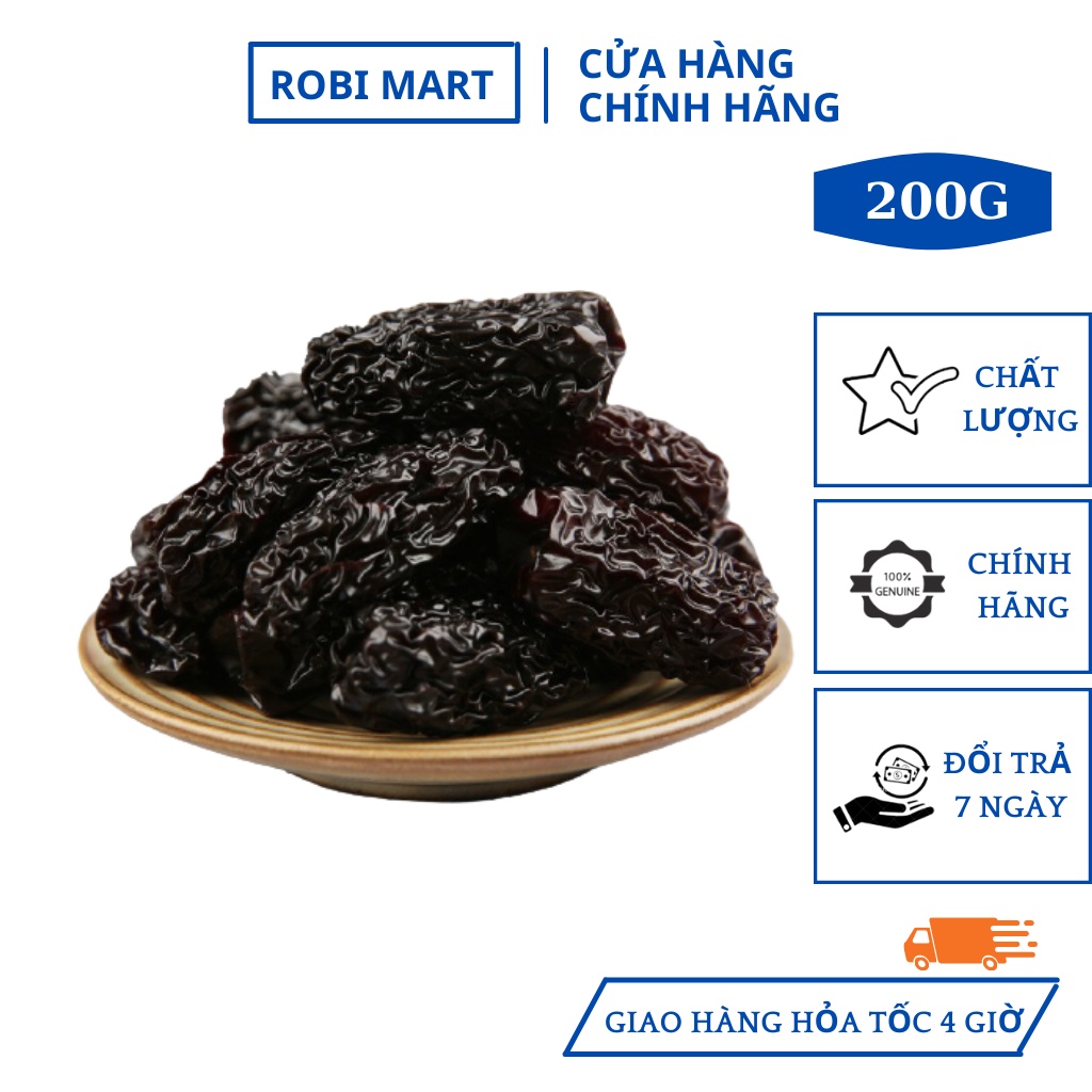 Táo tàu đen sấy lạnh Robi Mart gói 200gr - Ngủ ngon giấc và tốt cho hệ tiêu hóa hàng loại 1 chính hãng