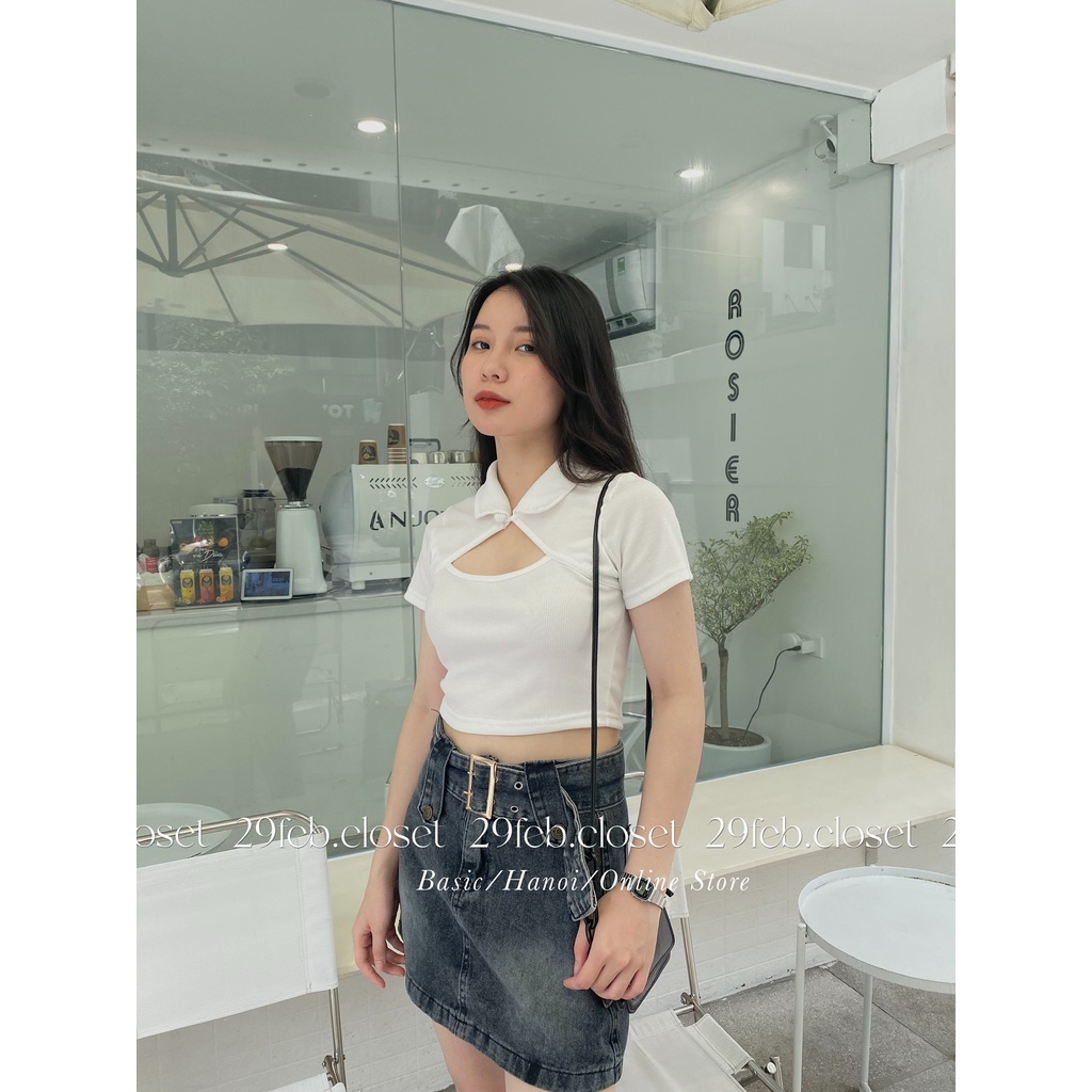 [Ảnh thật/Video] Áo polo croptop khuy cổ - 29feb.closet - A79