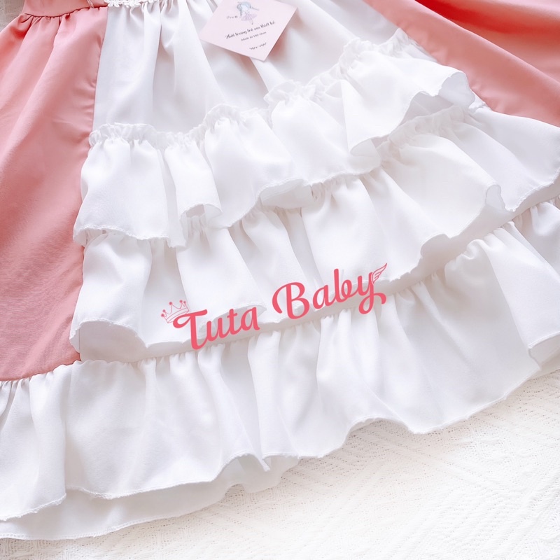 Váy Cho Bé Gái Lolita Hồng Dáng Xòe Kèm Turban Siêu Xinh FREESHIP, Váy Trẻ Em thiết kế TUTA Baby