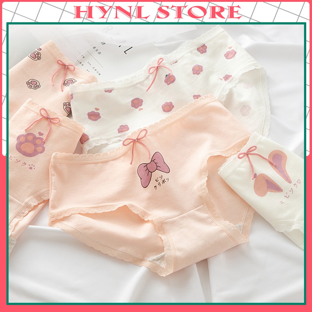Quần Lót Nữ Sexy Đính Nơ Họa Tiết Chân Mèo Cute H312