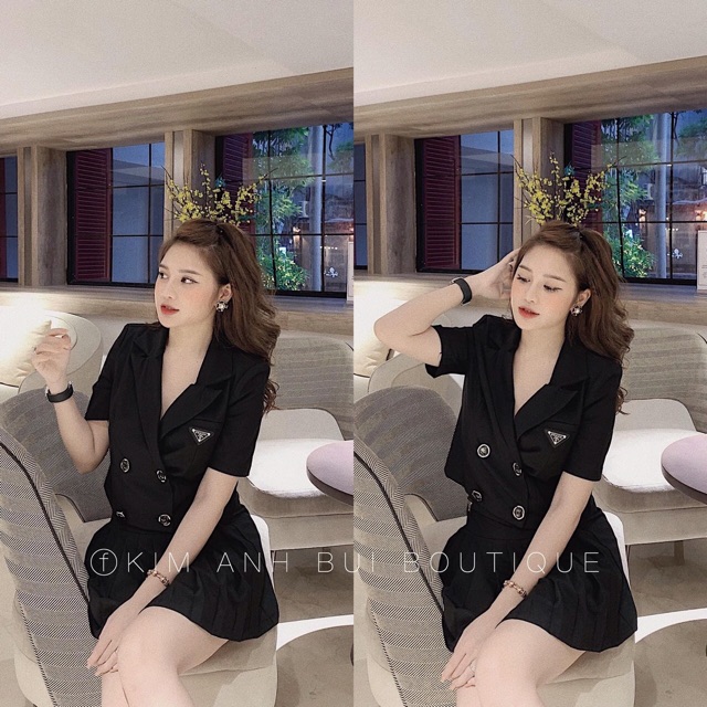 ( sẵn ) BÁN SỈ SET ÁO VEST CHÂN VÁY XẾP LI HOT GIRL