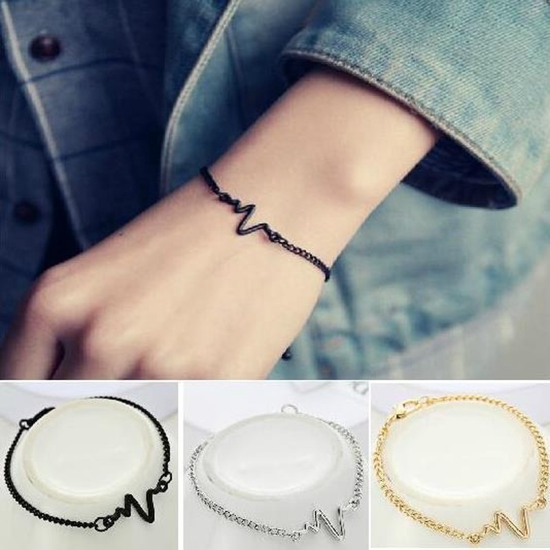 Vòng đeo tay thiết kế đơn giản hình nhịp tim thích hợp cho cặp đôi