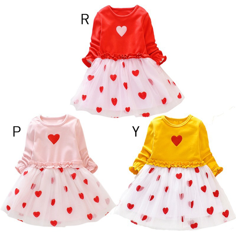 Đầm lưới in hình trái tim dễ thương cho bé gái