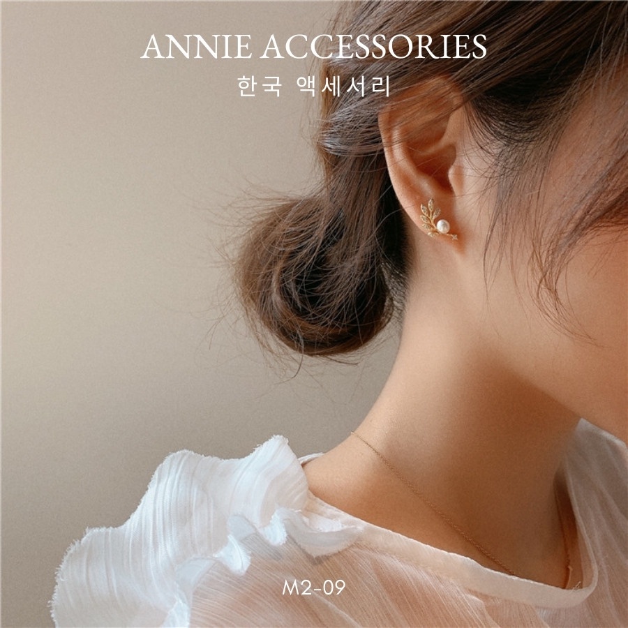 Bông tai hình lá phối ngọc trai nhân tạo mạ vàng phong cách hiện đại ANNIE - M2-09